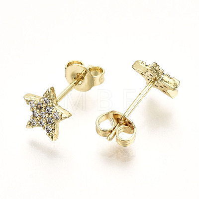 Brass Micro Pave Clear Cubic Zirconia Stud Earrings EJEW-T046-30G-NF-1
