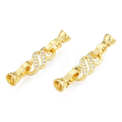 Brass Micro Pave Clear Cubic Zirconia Fold Over Clasps X-KK-N231-353LG-1
