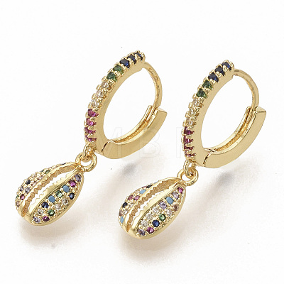 Brass Micro Pave Colorful Cubic Zirconia Dangle Hoop Earrings EJEW-S208-086-1