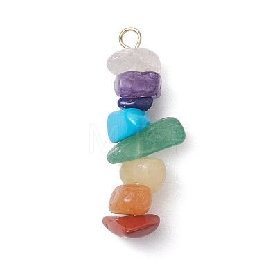 6Pcs Mixed Gemstone Chip Beaded Pendants Set PALLOY-JF02769-02-1