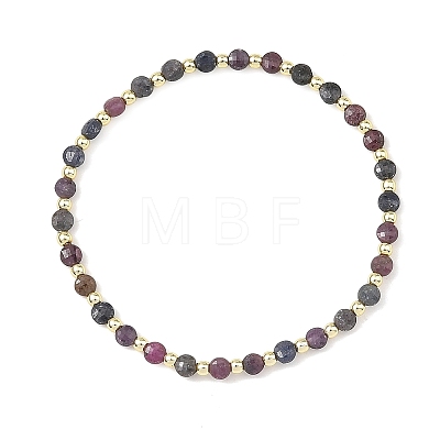 Natural Red Corundum/Ruby and Sapphire Faceted Beaded Stretch Bracelets for Women BJEW-JB14254-1