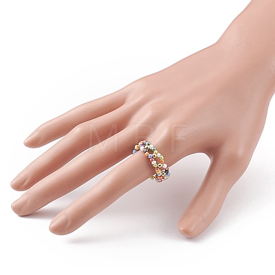 Round Mixed Style Glass Seed Beaded Finger Rings RJEW-JR00318-1