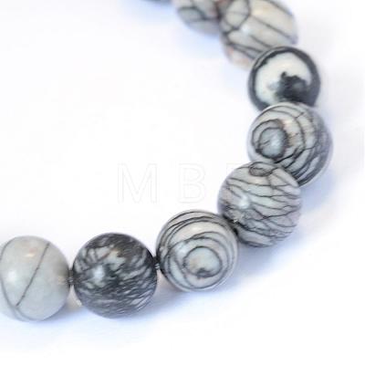 Natural Black Silk Stone/Netstone Round Bead Strands G-E334-10mm-05-1
