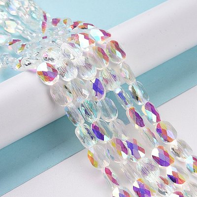 Faceted Electroplated Transparent Glass Beads Strands GLAA-G092-B03-1