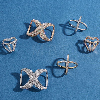 6Pcs 6 Style Crystal Infinity-shaped & X-shape & Three Ring Shape Rhinestone Scarf Buckle Rings JEWB-CA0001-03-1