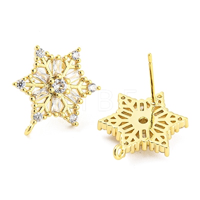 Snowflake Shape Brass Stud Earring Findings EJEW-A026-11G-1