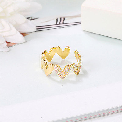 Heart Brass Micro Pave Clear Cubic Zirconia Cuff Rings for Women FS-WG66D21-01-1