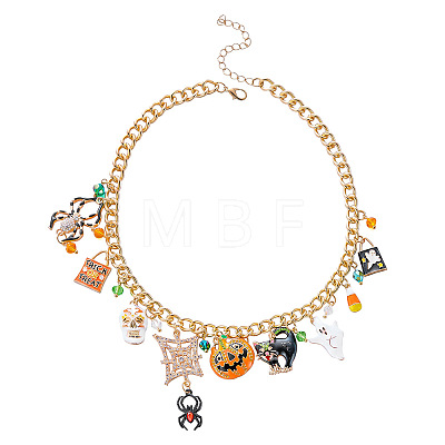 Halloween Alloy Enamel Spider Pumpkin Multi Pendant Bib Necklaces for Women WG0CF79-01-1