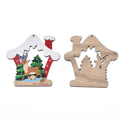 Christmas Theme Single-Sided Printed Wood Big Pendants WOOD-N005-65-1