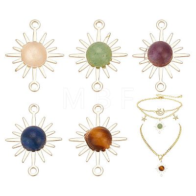 30Pcs Natural Mixed Gemstone Connector Charms FIND-AR0003-83-1