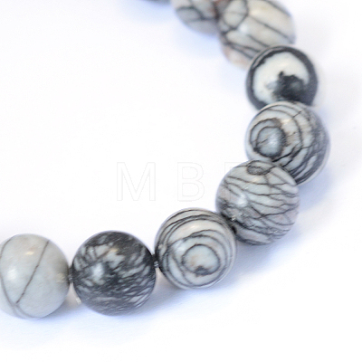 Natural Black Silk Stone/Netstone Round Bead Strands G-E334-4mm-05-1