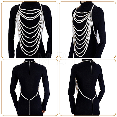 Imitation Pearl White Round Beaded Multi-Layered Shoulder Body Chains for Women AJEW-WH0816-461P-1