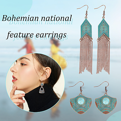 ANATTASOUL 12 Pair 12 Style Tibetan Style Alloy Geometry Dangle Earrings EJEW-AN0003-85-1