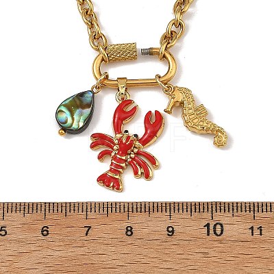 Ocean Brass Enamel Red Lobster Pendants 304 Stainless Steel Cable Chain Necklaces for Women NJEW-JN06483-02-1