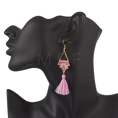 Glass Seed Braided Crown Dangle Earrings EJEW-MZ00049-1