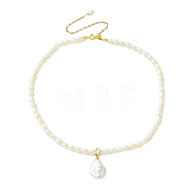 Adjustable Baroque Natural Keshi Pearl Pendant Natural Pearl Rice Beaded Lariat Necklaces for Women NJEW-JN06343-01-1