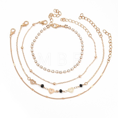 4Pcs 4 Style Alloy Chain Anklets Set with Heart SJEW-D009-05KCG-1
