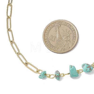 Handmade Synthetic Turquoise Chip Beads & 304 Stainless Steel Paperclip Chain Necklaces NJEW-JN05499-02-1