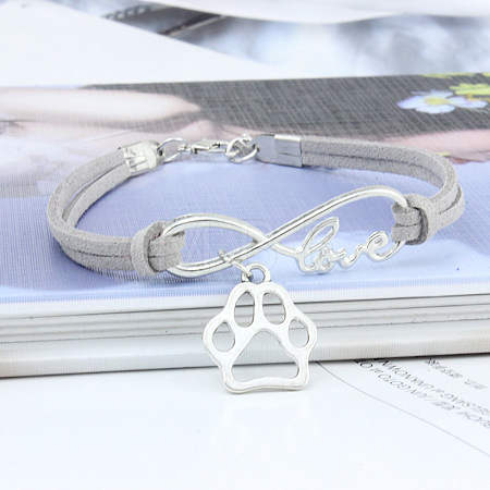 Infinity & Paw Print & Word Love Alloy with Suede Cord Charm Bracelets FS-WG0006A-15-1