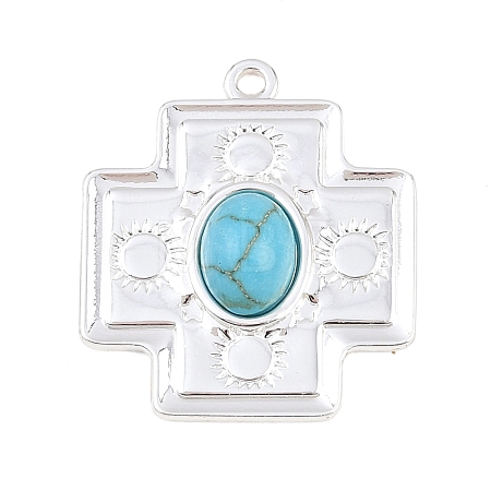 304 Stainless Steel with Synthetic Turquoise Pendants STAS-H253-01C-S-1