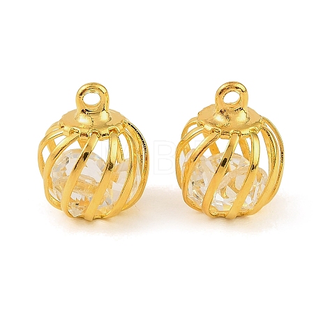 Iron Glass Bead Cage Pendants IFIN-N014-01G-01-1