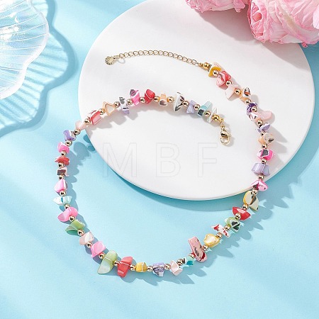 Dyed Nuggets Natural Trochid Shell & Round Electroplate Synthetic Non-magnetic Hematite Beaded Necklaces for Women NJEW-JN05801-03-1