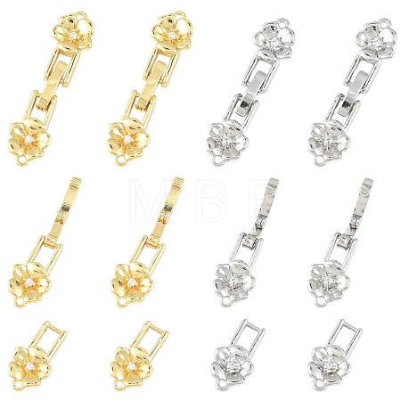 8Pcs 2 Colors Brass Micro Pave Clear Cubic Zirconia Fold Over Clasps KK-CJ0005-92-1