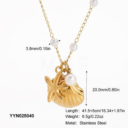 Summer Shell Shape & Starfish Stainless Steel Pendant Necklaces ME5016-3-1