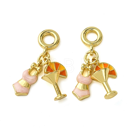 Brass Pink and Orange Enamel European Dangle Charm KK-F911-13G-1