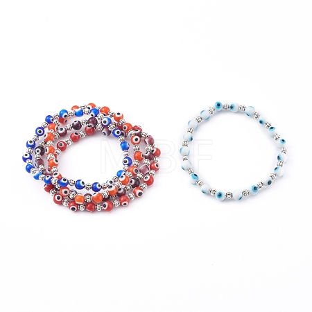 Handmade Round Evil Eye Lampwork Beaded Stretch Bracelets BJEW-JB05974-1