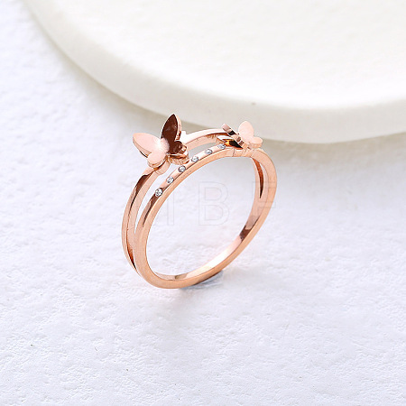304 Stainless Steel with Rhinestone Finger Rings for Women VL8441-7-1