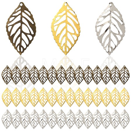 75Pcs 3 Colors Leaf Iron Pendants IFIN-YW0003-67-1