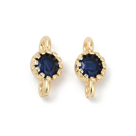 Brass Cubic Zirconia Flat Round Connector Charms KK-H204-02KCG-03-1