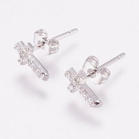 Brass Micro Pave Cubic Zirconia Stud Earrings EJEW-F125-05P-1