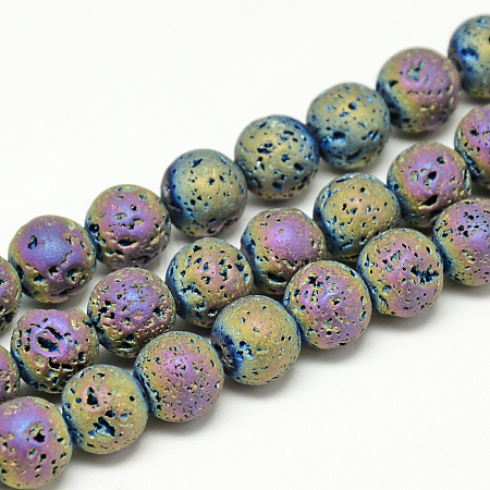 Electroplate Natural Lava Rock Beads Strands G-T058-03E-6MM-1