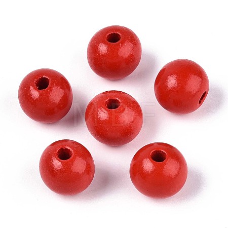 Spray Painted Round Natural Schima Wood Beads WOOD-A018-14mm-07-1