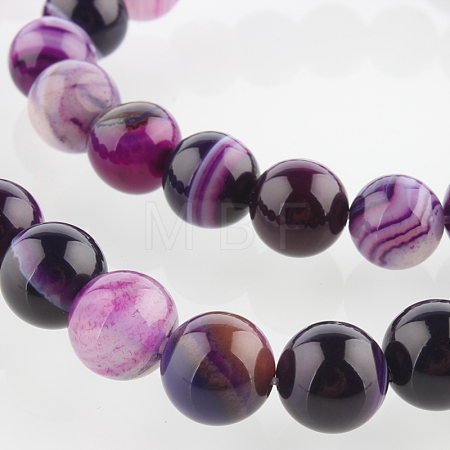 Natural Striped Agate/Banded Agate Round Bead Strands G-E233-02-1