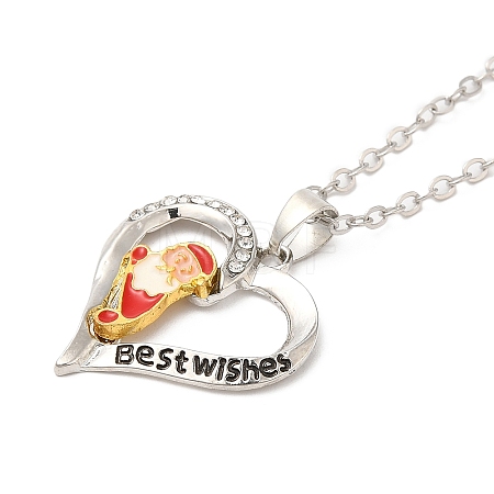 Heart with Word Best Wishes Zinc Alloy Pendant Necklaces for Christmas NJEW-M203-02A-GP-1