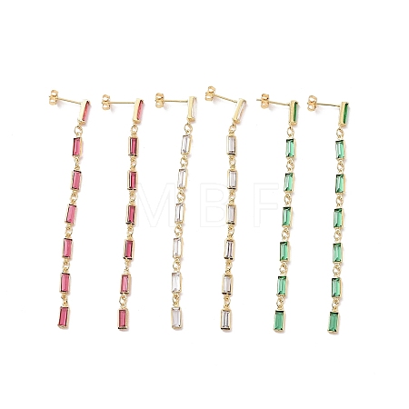 Cubic Zirconia Rectangle Dangle Stud Earrings EJEW-P206-03G-1