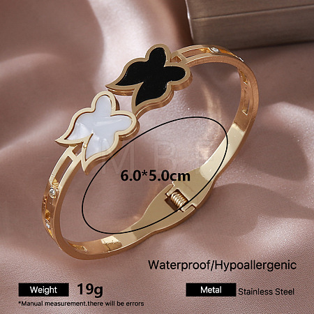 304 Stainless Steel Black Enamel Hinged Cuff Bangles for Women with Natural White Shell MV9338-4-1