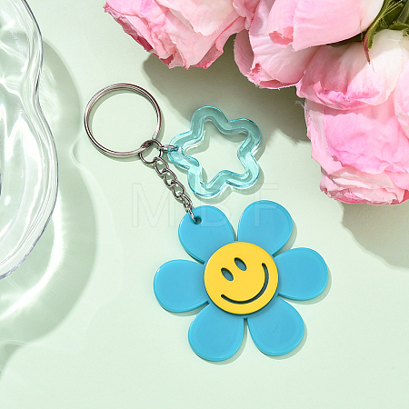 Sunflower with Smiling Face & Star Transparent Acrylic Keychains KEYC-YW00229-04-1
