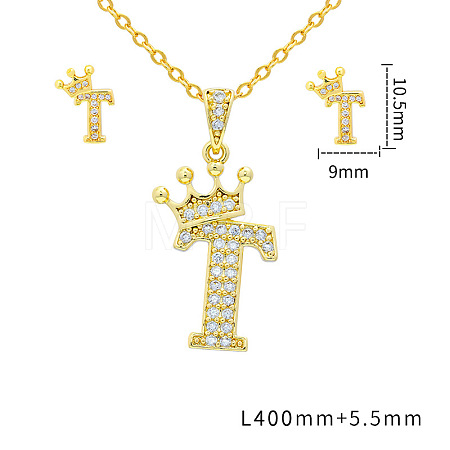 Brass Micro Pave Clear Cubic Zirconia Pendant Necklaces & Stud Earrings Sets FS-WG8C370-20-1