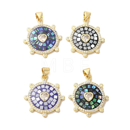 Sun with Heart Brass Micro Pave Cubic Zirconia Pendants KK-K385-077G-1