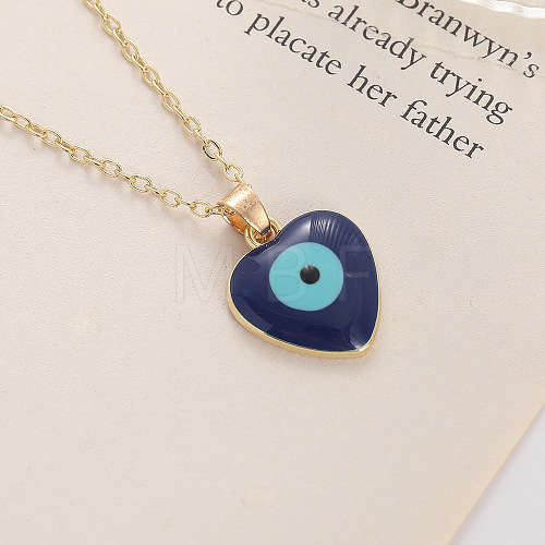 Bohemian Vintage Evil Eye Heart-shaped Alloy Enamel Pendant Lockbone Necklaces for Women SH6817-6-1
