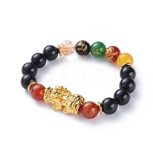 Natural Obsidian Stretch Bracelets BJEW-G626-07-1