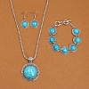 Flat Round Alloy with Synthetic Turquoise Pendant Necklaces & Dangle Earrings & Link Bracelets Sets WGD1135-05-1