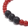 7Pcs 7 Colors Acrylic & Natural Lava Rock Round Beaded Stretch Bracelets Sets BJEW-JB08551-7