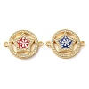 Rack Plating Brass Micro Pave Clear Cubic Zirconia Ring with Star Links Connector Charms KK-K385-086G-1