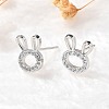 Rabbit Head Brass Micro Pave Cubic Zirconia Ear Studs EJEW-D304-39P-5