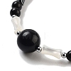 Natural Obsidian Round & Synthetic Non-magnetic Hematite & White Shell Beaded Bracelets for Women BJEW-K251-02D-3